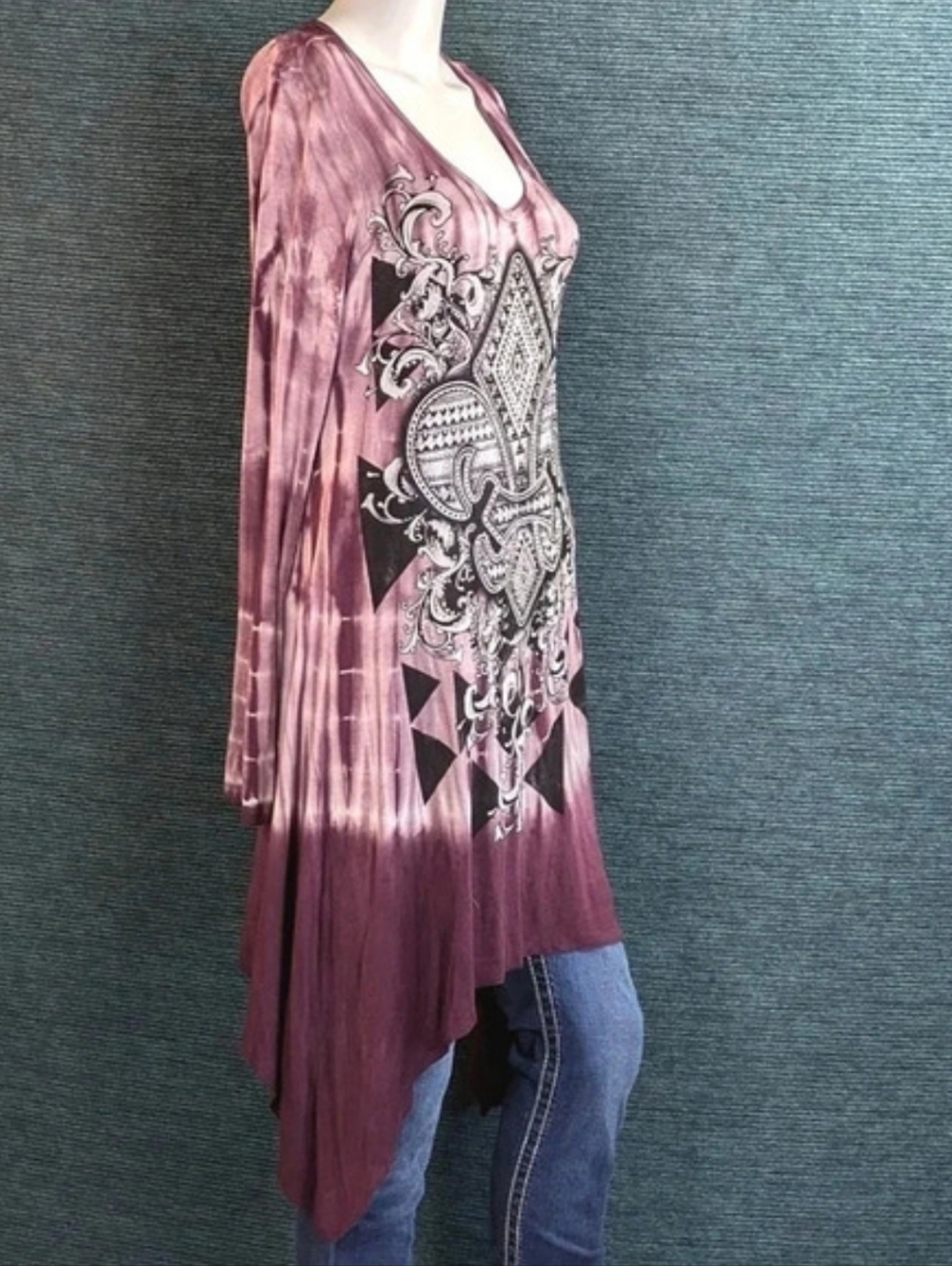 Vocal Tie Dye Tunic Crystal Fleur De Lis Detail NWOT